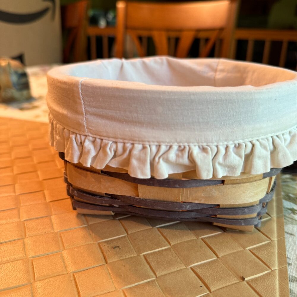 Royce Craft Baskets Small Handwoven Wood Lined Round Basket 7" Across Green & Ta
